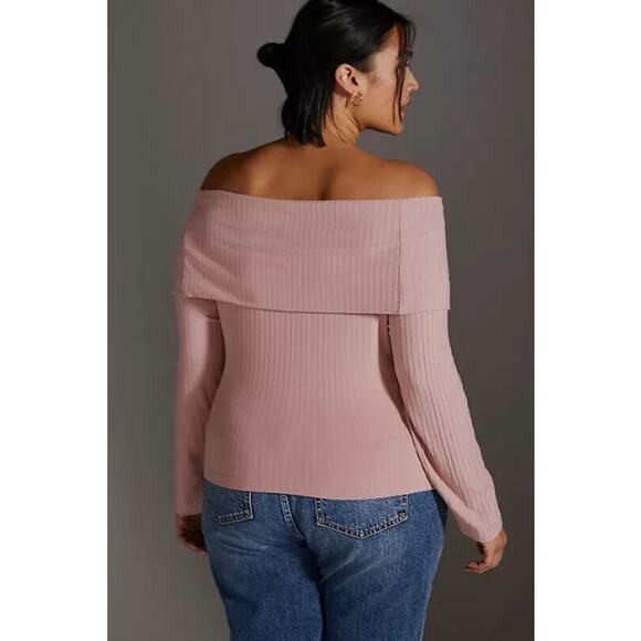 ANTHROPOLOGIE NWT A+ Ribbed Knit Off The Shoulder Top Mauve Pink Sweater // 2X - Picture 3 of 11